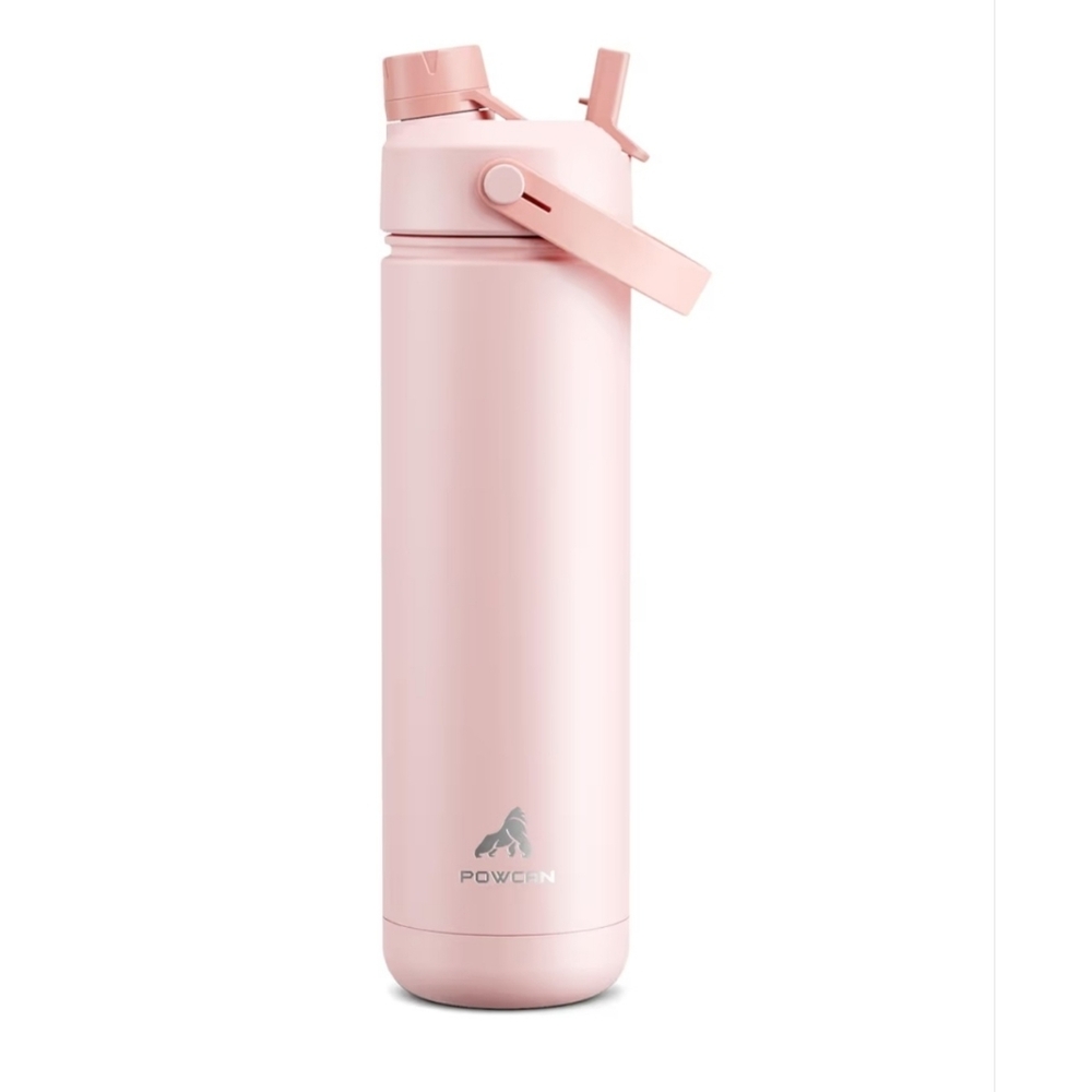 NIB Powcan Pink Insulated Water Bottle With Handle 26oz